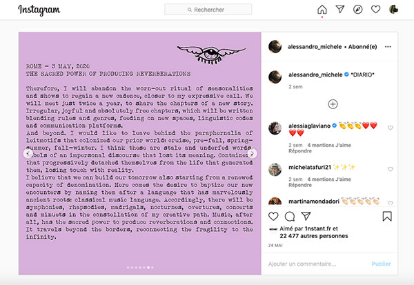 Alessandro Michele fait parler de lui sur Instagram.
